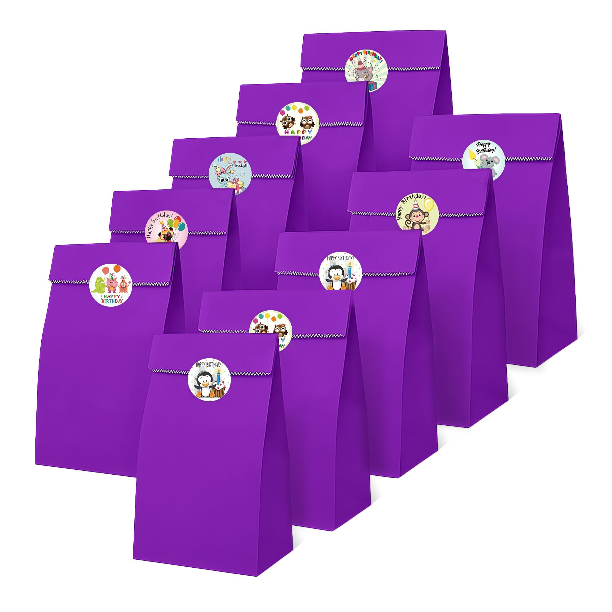 Thepaperbagstore 50 Deep Purple Paper Bags with Birthday Party Stickers