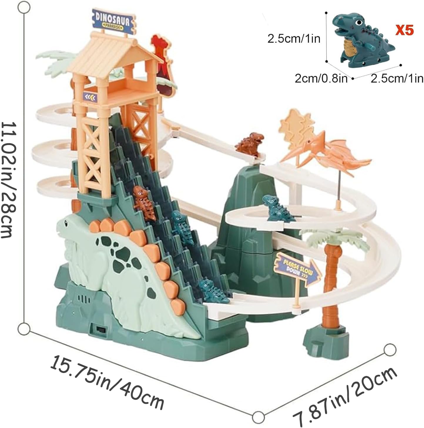 Dinosaur Chasing Race Track, Dinosaur Climbing Slide Toy, Electric Dinosaur Roller Coaster with Light and Music Electric Race Track Game Fun Track Slide