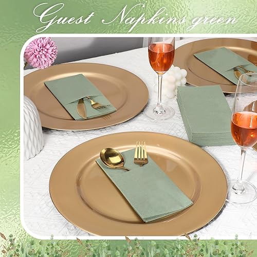 Miniatura 4 de Seajan 120 servilletas de color verde salvia de 2 capas de 16 x 16 pulgadas, servilletas desechables de lino suave de lino suave, toallas de mano