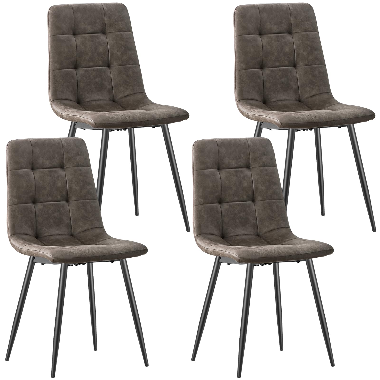 JIJIAN Set di 4 Sedie Sala da Pranzo, Sedie da Cucina in Tessuto Tecnologico, Sedie imbottite per Soggiorno con Gambe in Metallo Nero, Adatte per Sala da Pranzo, Sala d'attesa, Marrone