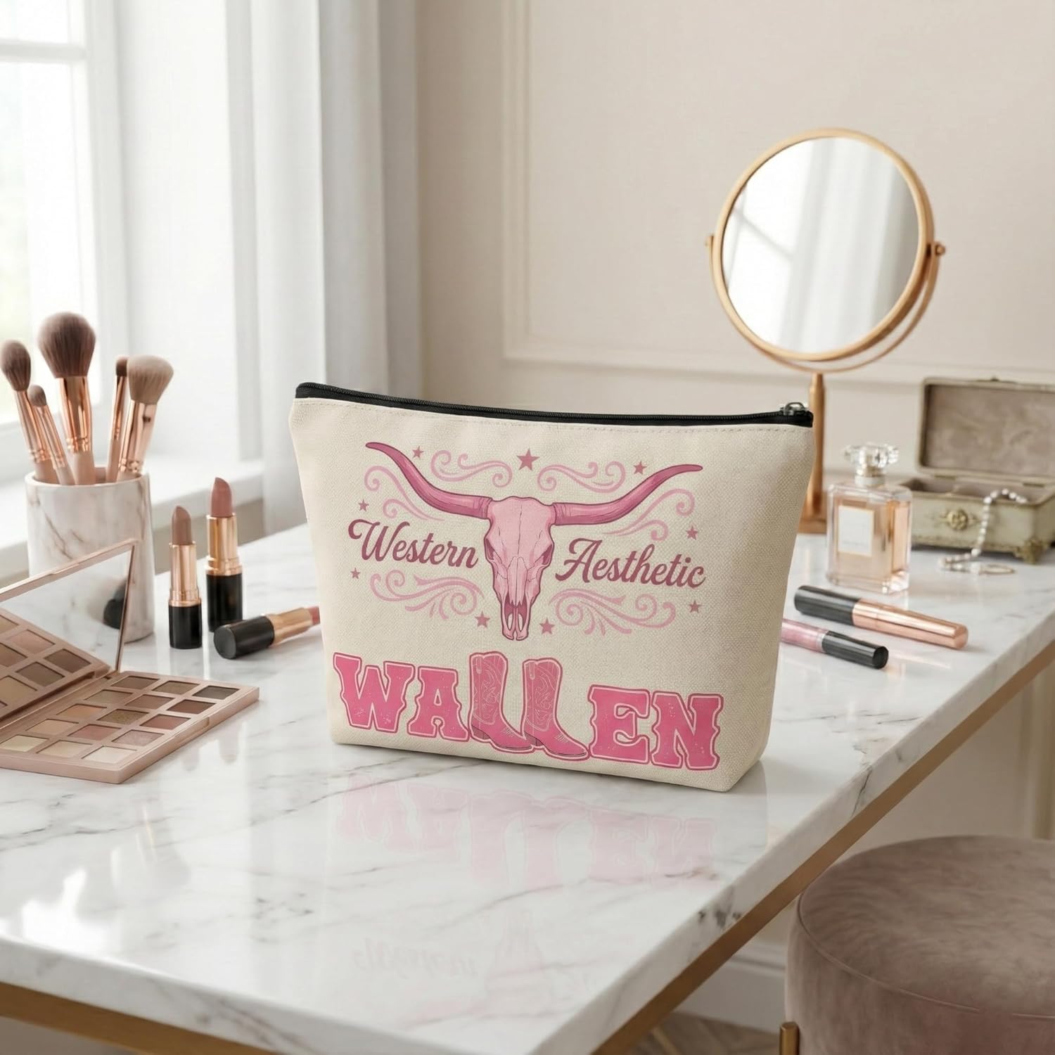 Western Country Makeup Bag, Cowgirl Vintage Graphic Cosmetic Bag, Cowboy Skull Design for Women, Birthday Party Gift - Image 8