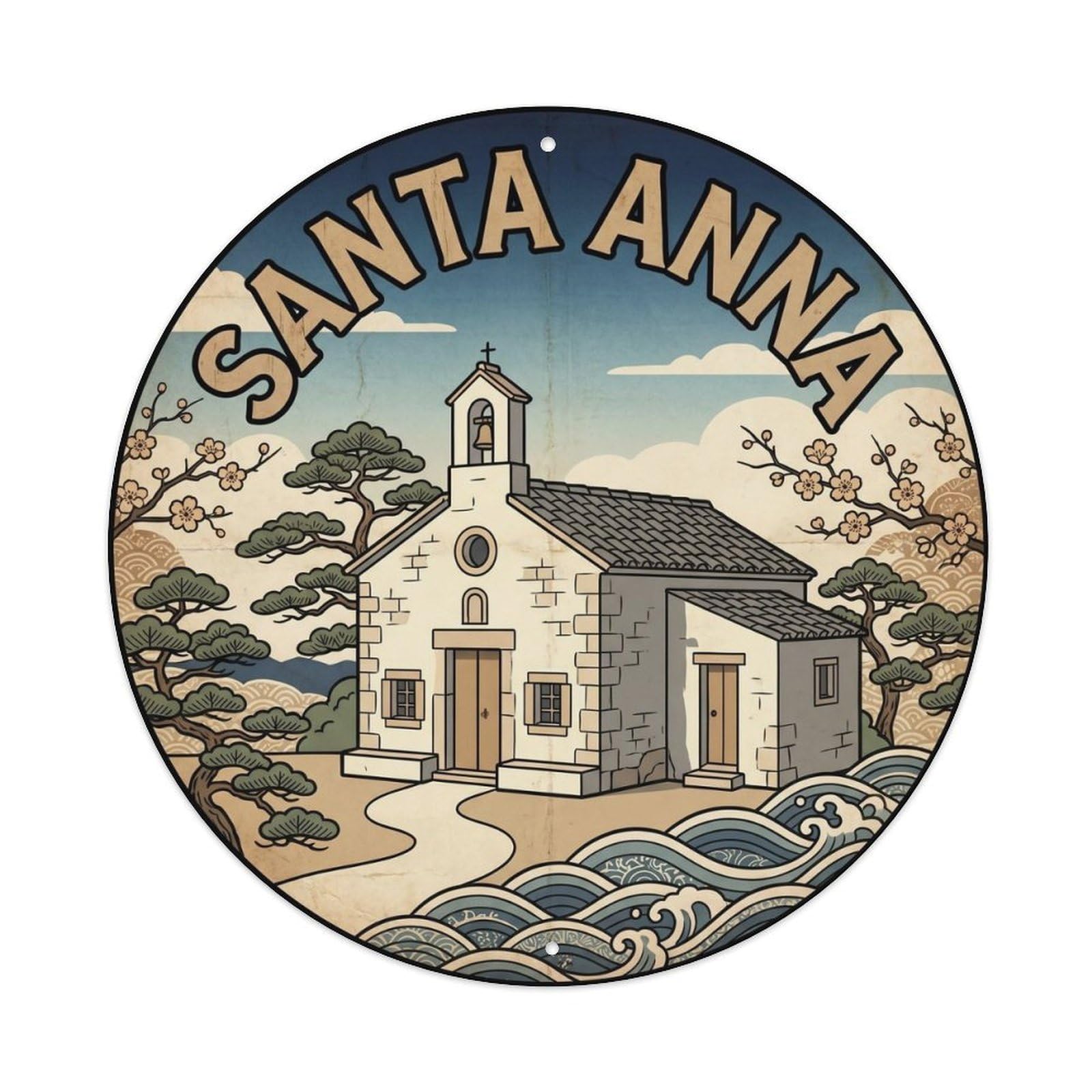 Olhnbad Style Santa Anna Alcudia Chapel Pilgrimage Route Mallorca Metal Tin Sign