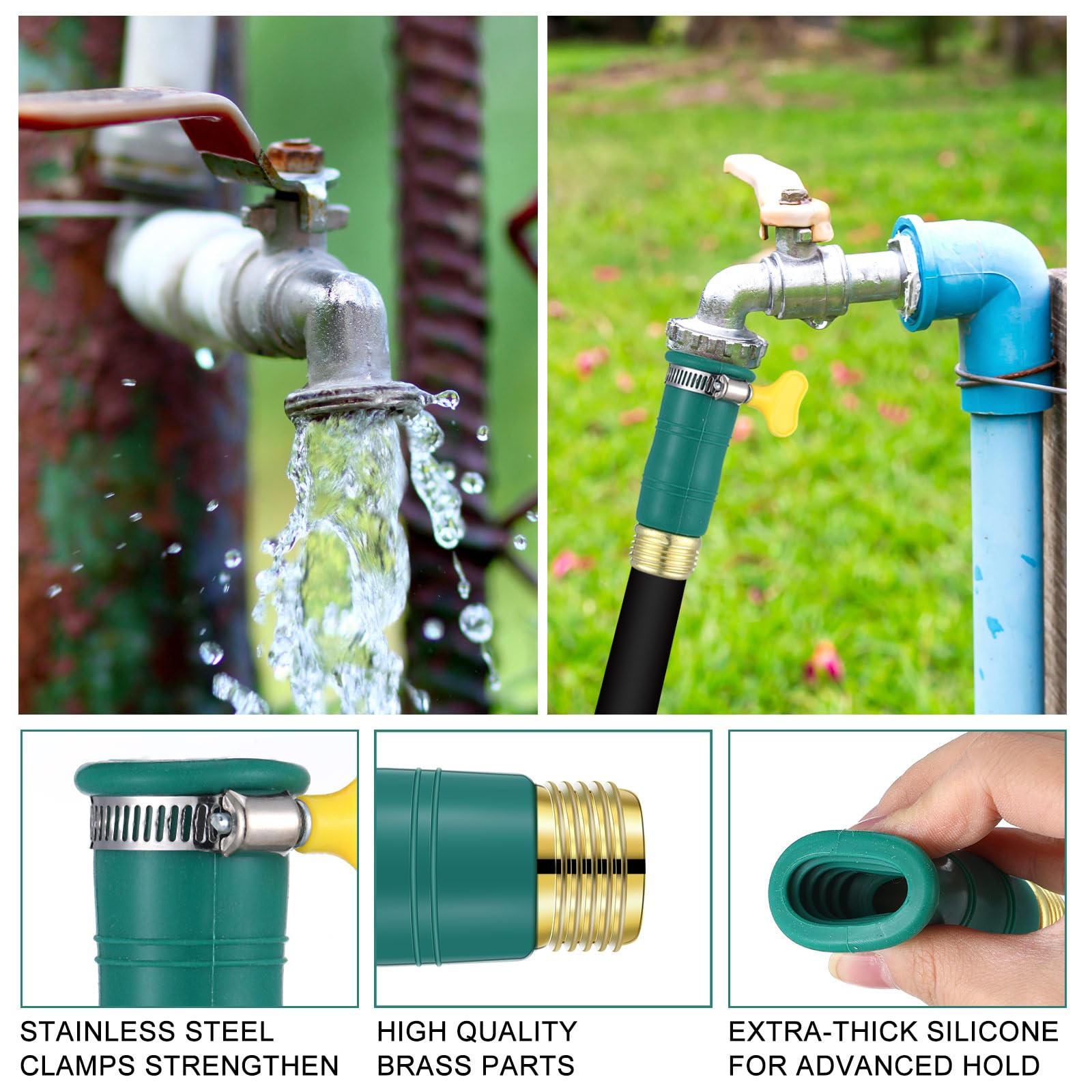 6 juegos de adaptadores universales para manguera de grifo, adaptador de manguera de agua de silicona con abrazadera para manguera de 3/4 pulgadas, conector con fugas para manguera de jardín
