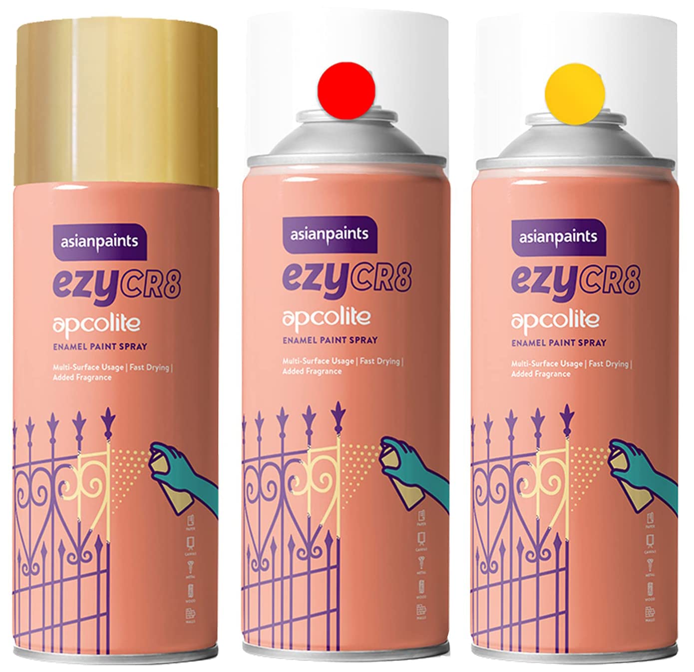 Buy Asian Paints Apcolite Enamel Spray Paint (Gold, 400ml Can