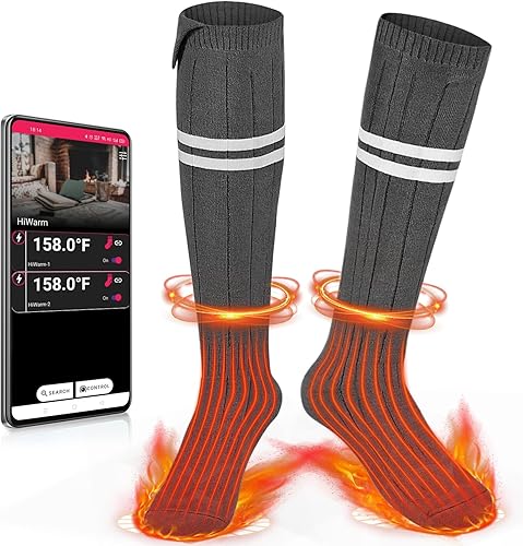 Omobolanle Heated Socks for Men Women with 5000mAh Rechargeable Battery, Fashion Thermal Socks APP Remote Control Electric Extra Thick Winter