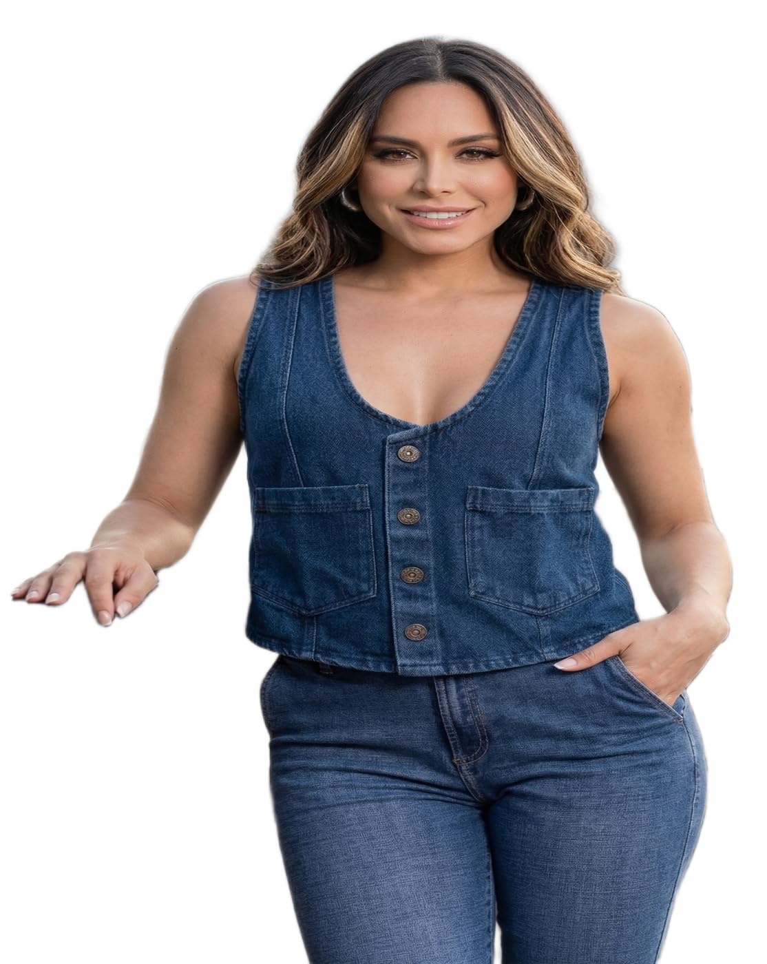 cadmon Women’s Western Style Denim Waistcoat - Sleeveless Button Up Jean Jacket Vest, Cropped Denim Top with Pockets for Festivals, Boho Casual Sleeveless Blouse-picture-20