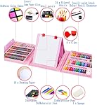 DxJ 208Pcs Art Set for Kids Adults with Easel,Drawing Art Supplies Kit,Pink | Portable All-in-One Drawing Kit with Trifold Easel,Pastels,Crayons,Coloured Pencils,Watercolour Pens Gift for Girl Boy Artist