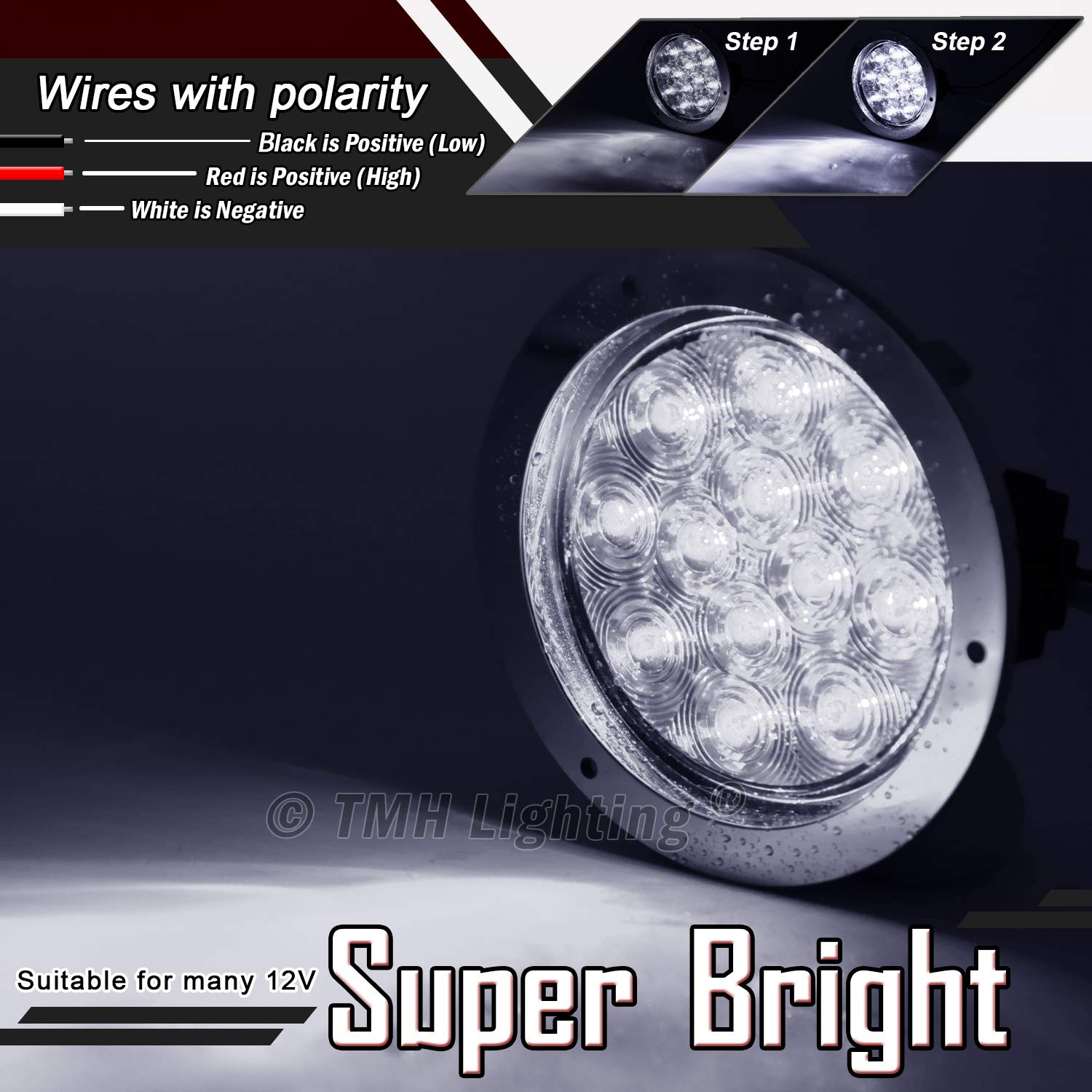 Snapklik.com : TMH 4 Inch 4 Pcs Smoked Lens White LED Round Trailer ...