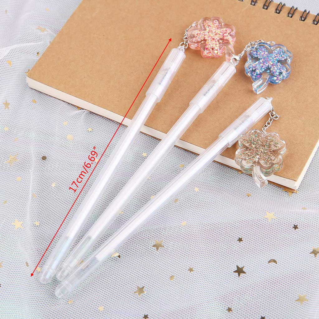 JUNESUN Gel Pen with 0 5mm Point Cartridge Pen Chain Decor Black Ink Shinny Clover Embellishment Stationery Supplies — view 7