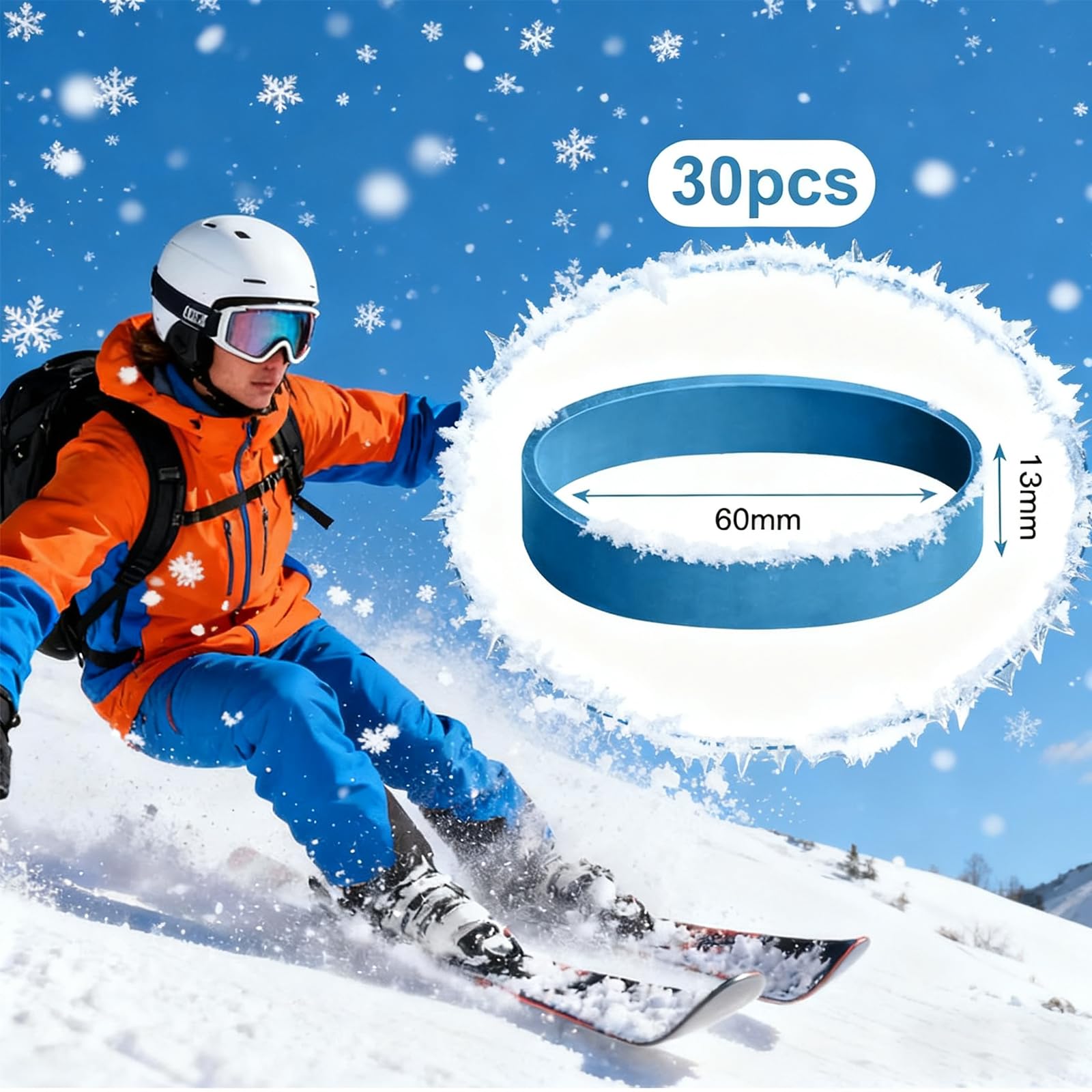 30 Piezas De Goma para Fijaciones De Esquí, Bandas Elásticas De Freno De Esquí, Correa De Fijación De Goma Elástica, Azul Tiras De Freno para Snowboard, para Snowboard Aire Libre,Accesorios Deportes