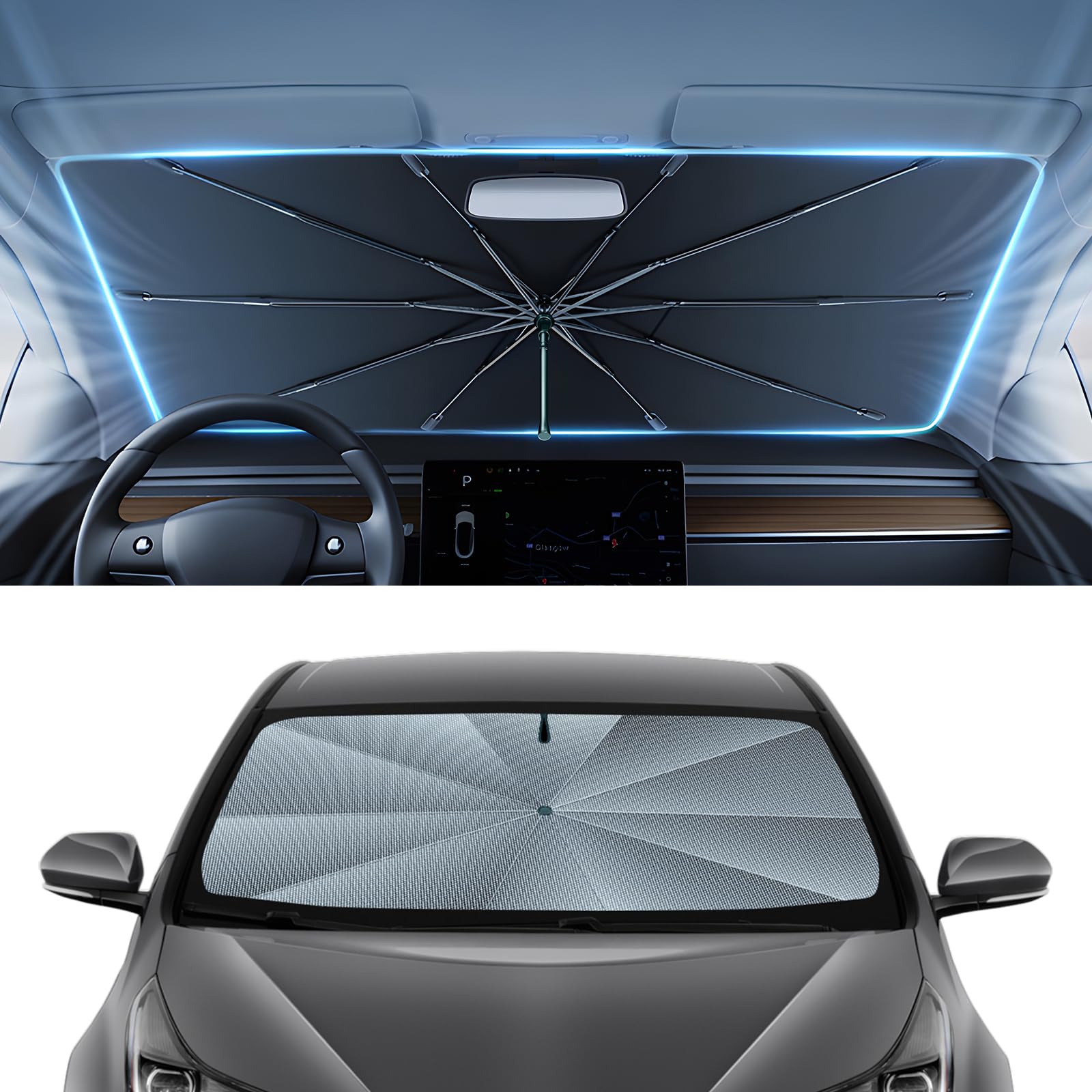 Autorder Windshield Sun Shade Umbrella for 2016-2022 Toyota Prius Accessories,Upgraded Ice Crystal Material,Easy Setup Umbrella Sunshade for Car Windshield,100% Sun Blocking