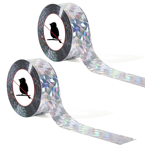 2 rollos de cinta de pájaros de 328 pies, cinta holográfica de doble cara con purpurina para palomas, pecas, cuervos, estorninos y golondrinas en el