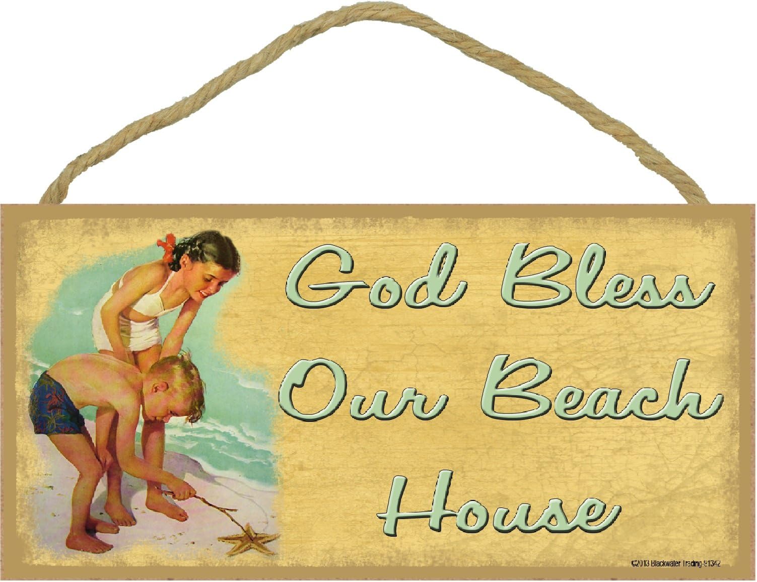 God Bless Our Beach House Children Playing On Beach Nautical Sign 5"X10"