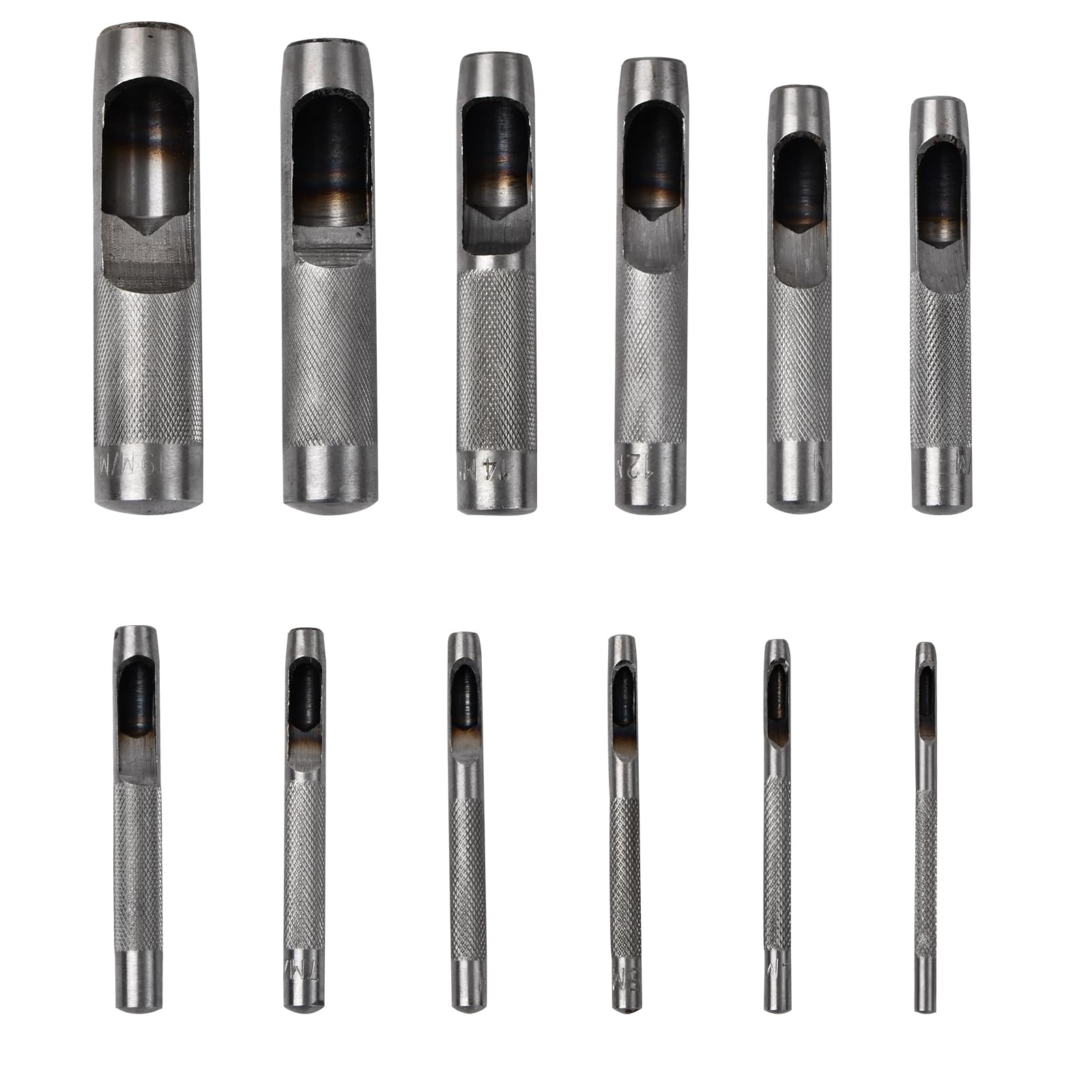 12 Piezas Herramientas de Agujeros de Cuero, Punzones de Agujero Perforadoras Cuero, 3 to 19mm Punzón Redondo de Acero de Alto Carbono, Cortador de perforaciones de cuero para Lienzo Papel Plásticos
