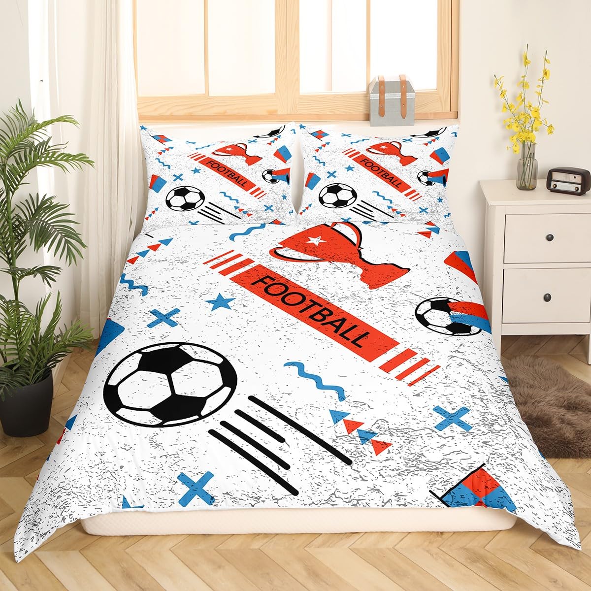 Football Kids Bedding Set Twin Size Rugby Sports Duvet Cover for Boys Children Teens Gift for Football Lover Bedroom Decor Comforter Cover Set Soccer Ball Game Bedspread Cover With 1 Pillow Case