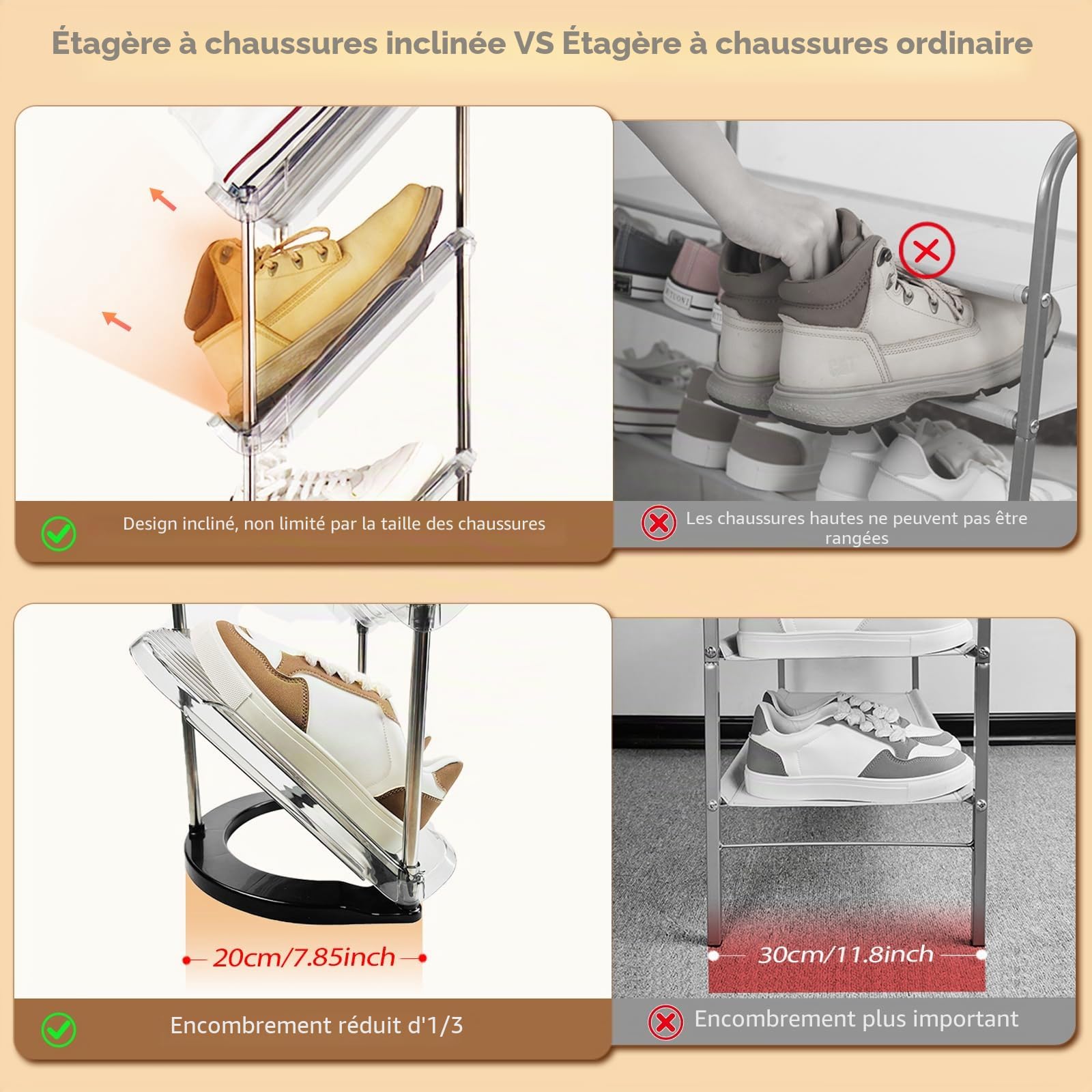 Patinao Lot de 2 Étagères à Chaussures Étroites à 5 Niveaux - Peu Encombrantes - Rangement et Organisateur Pour Chaussures