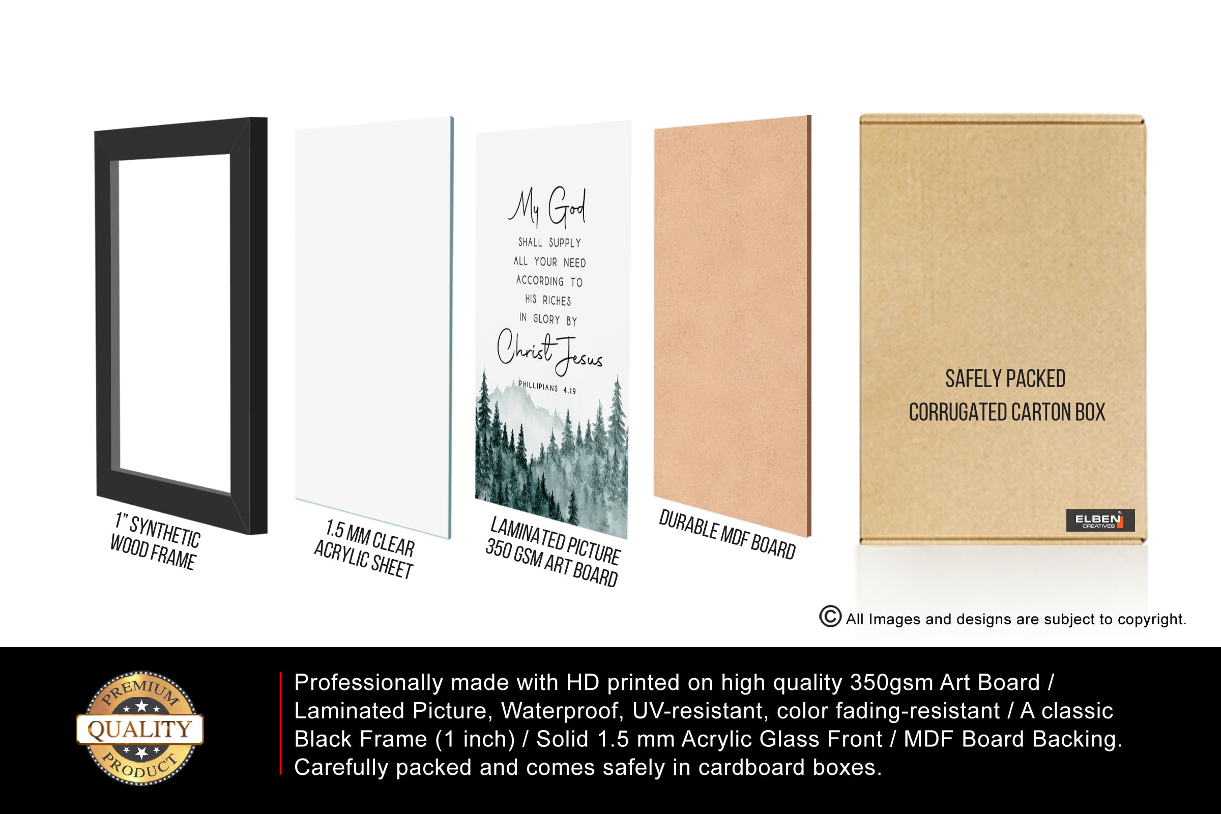 Elben Creatives: But my God shall supply all your need according to His riches in glory by Jesus Christ.-Phillipians 4.19 Photo Frame, Home Decor, Wall Photo Frame Wall Poster, Blessing Quotes, Print with Frame, Room Decor, Wall Decor 1