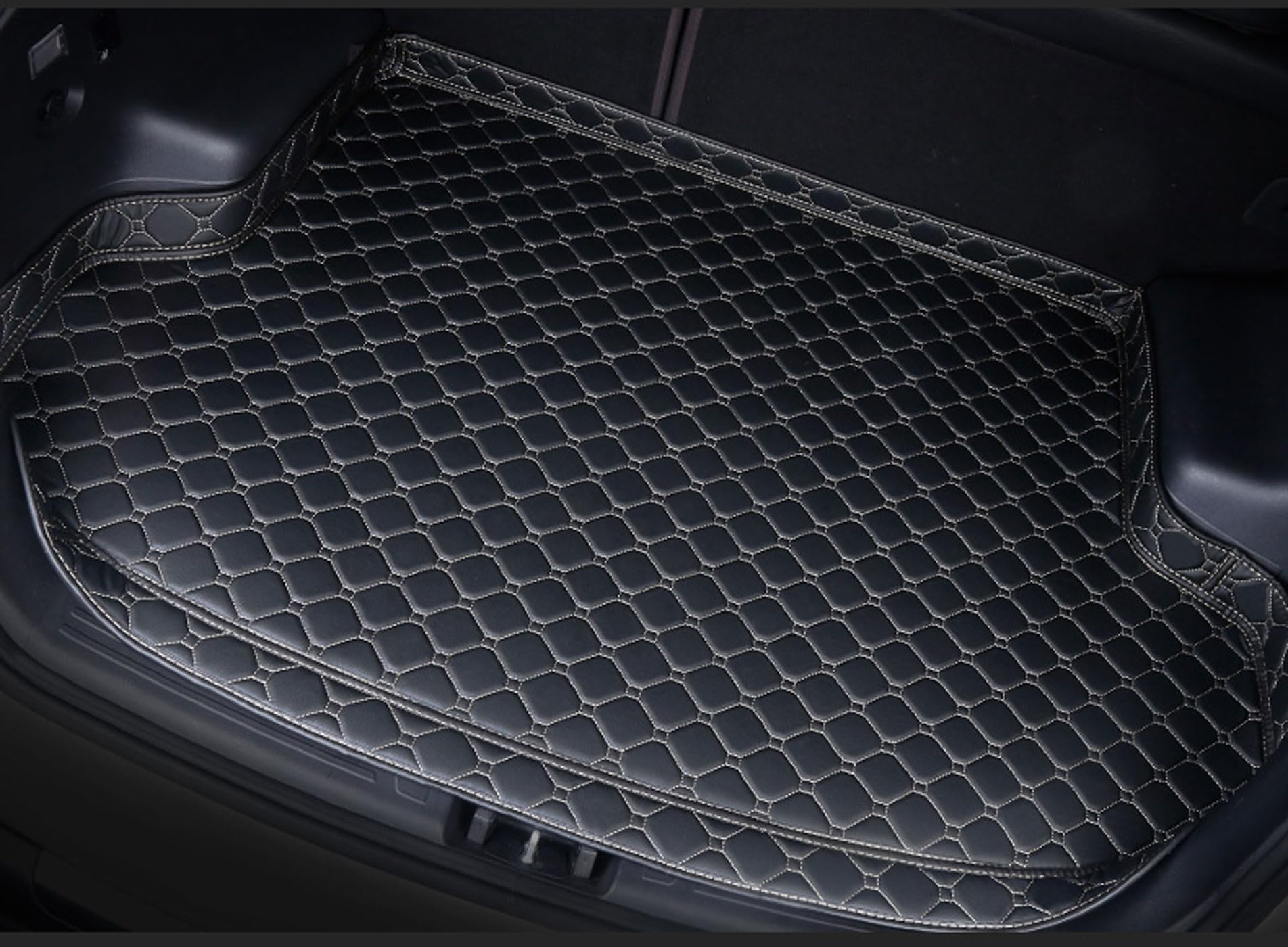 Car Leather Cargo Liners for Nissan Patrol 2012-2025, Full Coverage Rear Trunk Liner Mats Waterproof Anti-Scratch Protector Pad,Black Beige