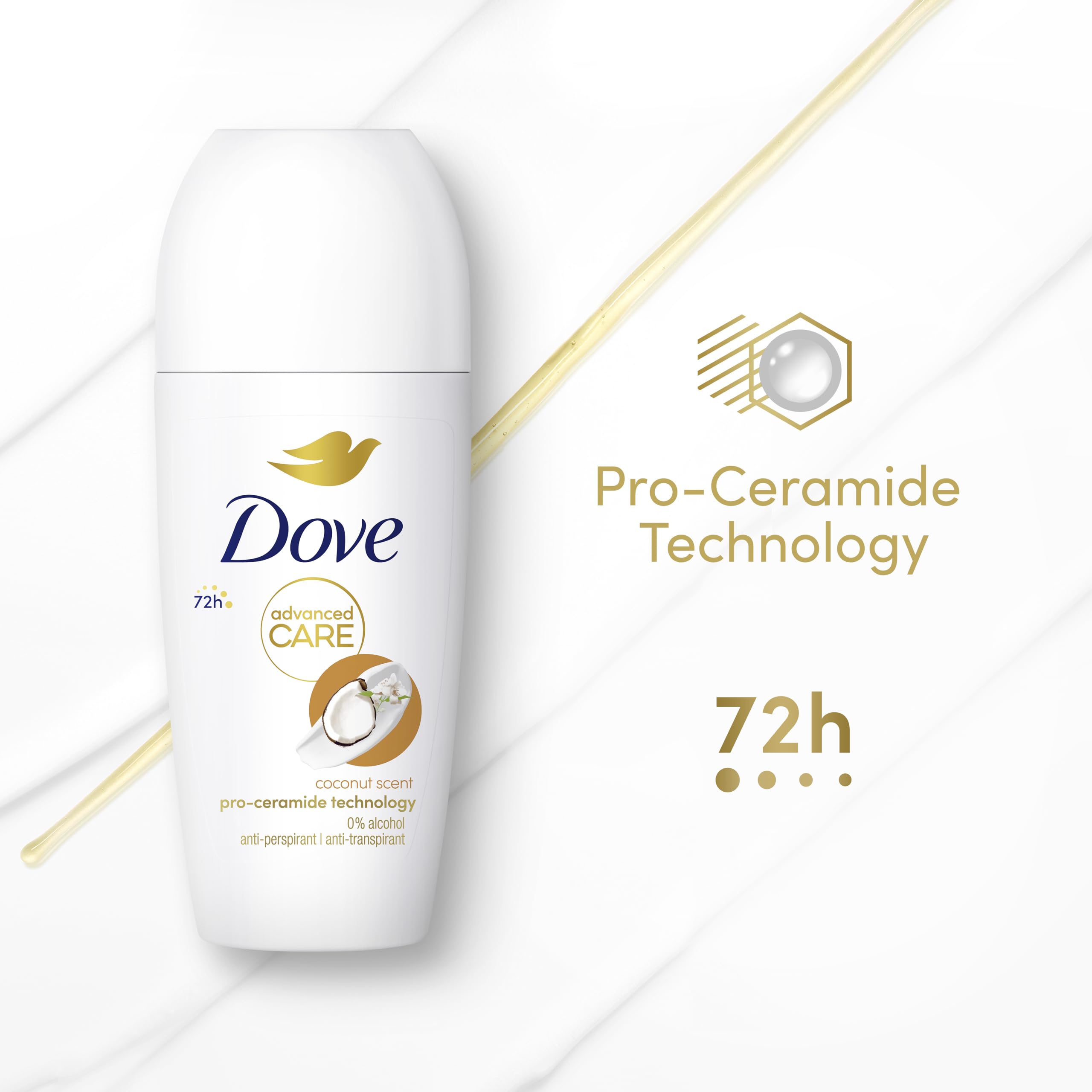 Dove Advanced Care Coconut Anti-Perspirant Deodorant With Plant-based Moisturiser Roll On For 48 Hour Odour Protection 6x 50 Ml Coconut 8 33 Ml Pack Of 6 - View #7