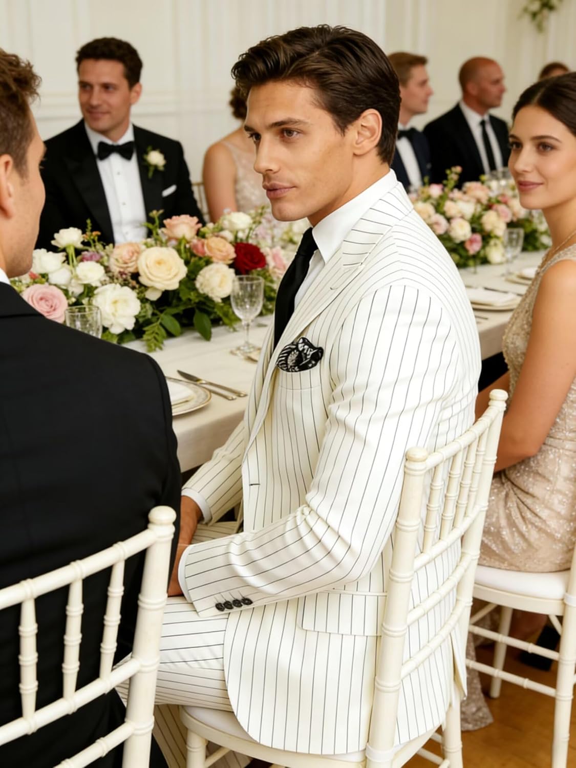 ORBITRAY Suit for Men 3 Piece Striped Blazer Vest Pants Single Breasted Pinstripe Suit Business Set