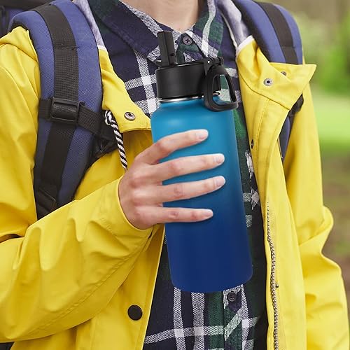 Miniatura 7 de Volhoply Botella de agua de 32 onzas con tapa de popote y tapa de boquilla, botella de agua deportiva aislada, vasos de acero inoxidable al vacío de