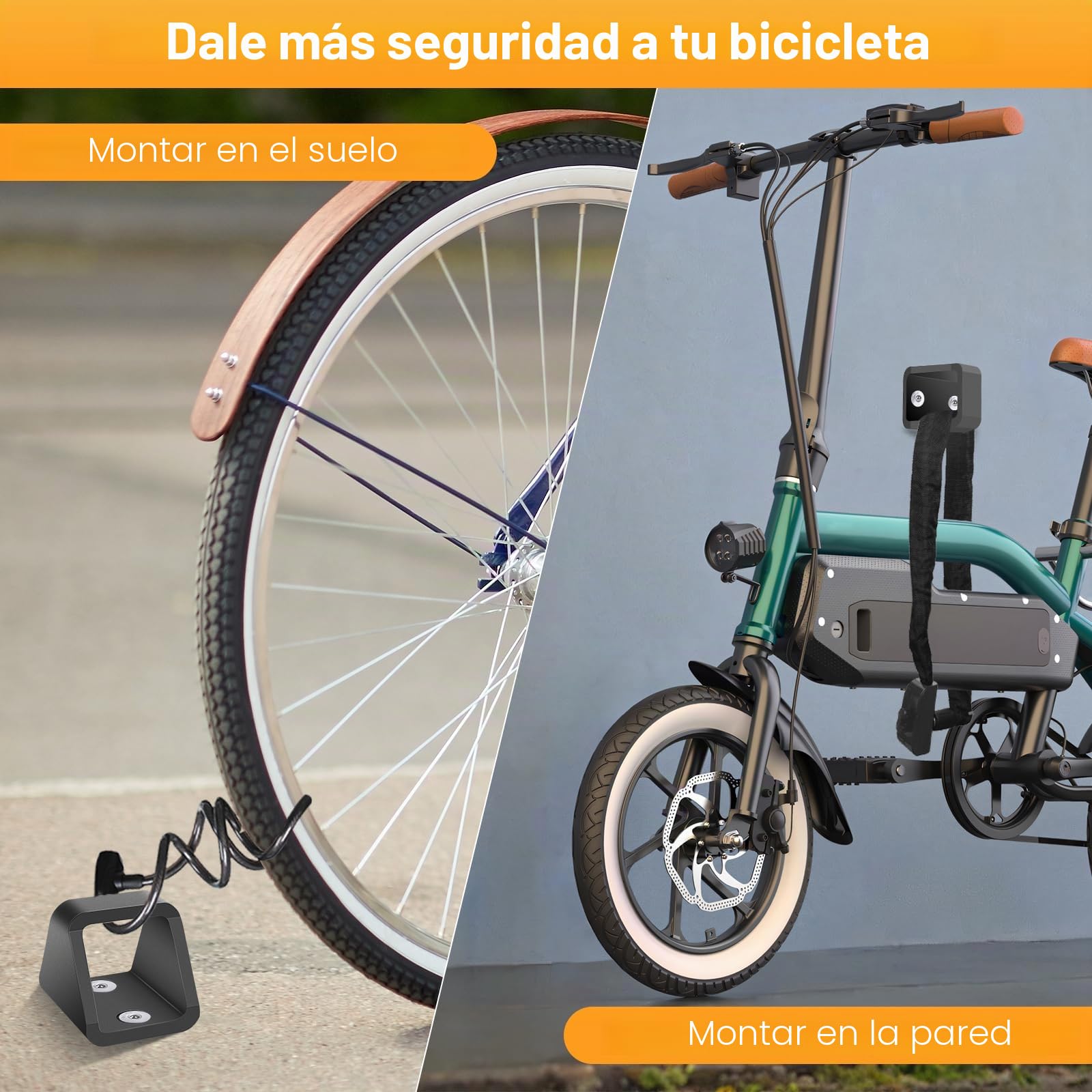 Anclaje de pared para bicicleta de acero de 5 mm de grosor, antirrobo, para bicicletas, con 4 juegos de tornillos de acero inoxidable 304, anclaje de pared estable
