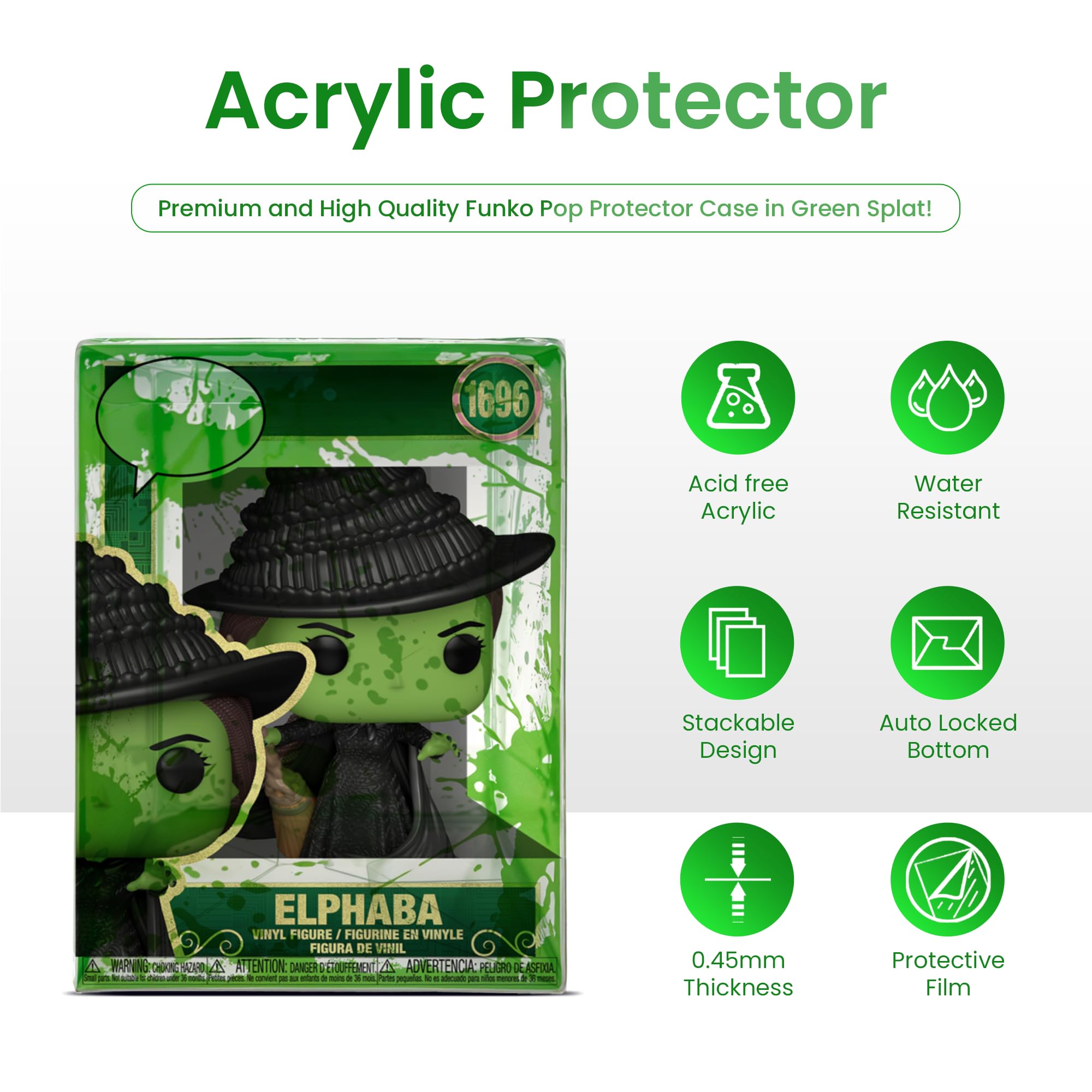 Green Splat - Custodia protettiva per figure in vinile da 10,4 cm, spessore 0,45 mm, in plastica PET senza acidi, con chiusura automatica, parte superiore D-Lock, confezione da 1-100 (100 pezzi)