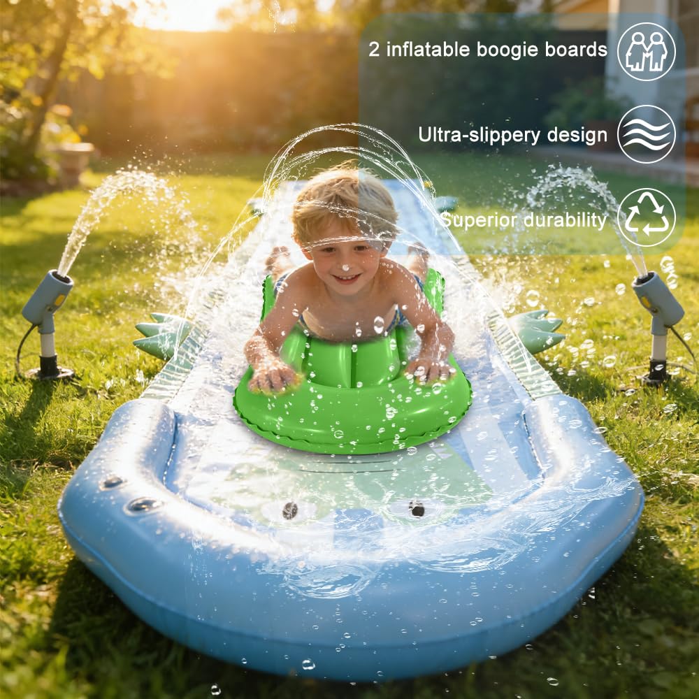 Toboggan Aquatique pour Pelouse, SGZIOO Ventriglisse 550cm, Ventre Glisse avec Arroseur et 2 Planches Gonflables de Bodyboard, Jouet d'été pour Enfants, Jardin, Piscine, Extérieu