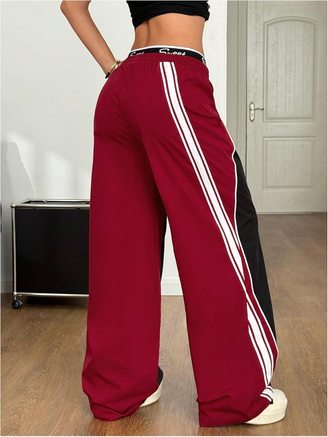 GORGLITTER Women's Baggy Track Pants Y2K Color Block Drawstring Barrel Parachute Pants High Waisted Streetwear Pant - Image 3