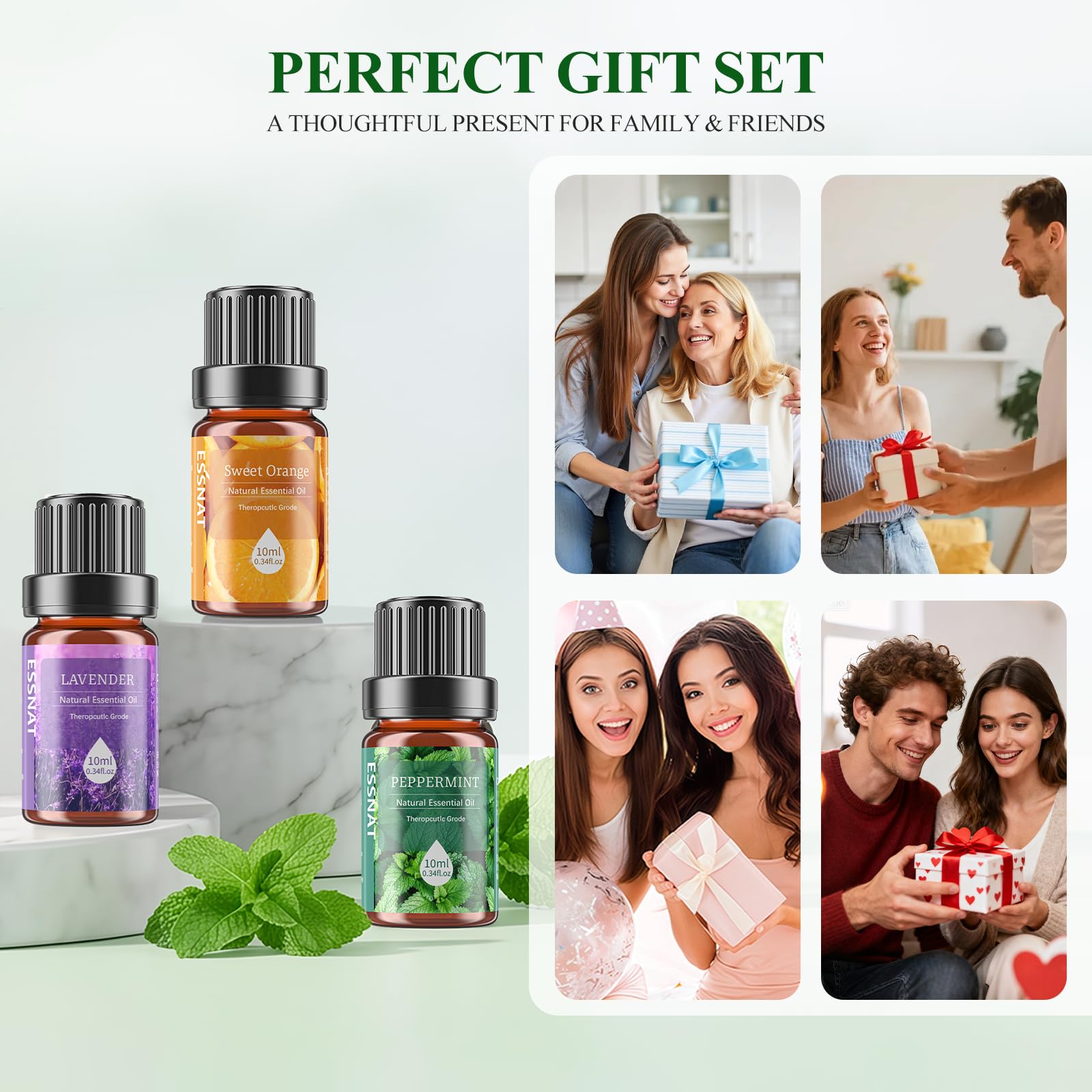 Oli Essenziali Set per Diffusore 6x10ML, Oli Essenziali Naturali per Aromaterapia,SPA – Lavanda,Menta Piperita,Eucalipto,Arancia Dolce,Tea Tree,Lemongrass – Oli Essenziali per Diffusori Casa