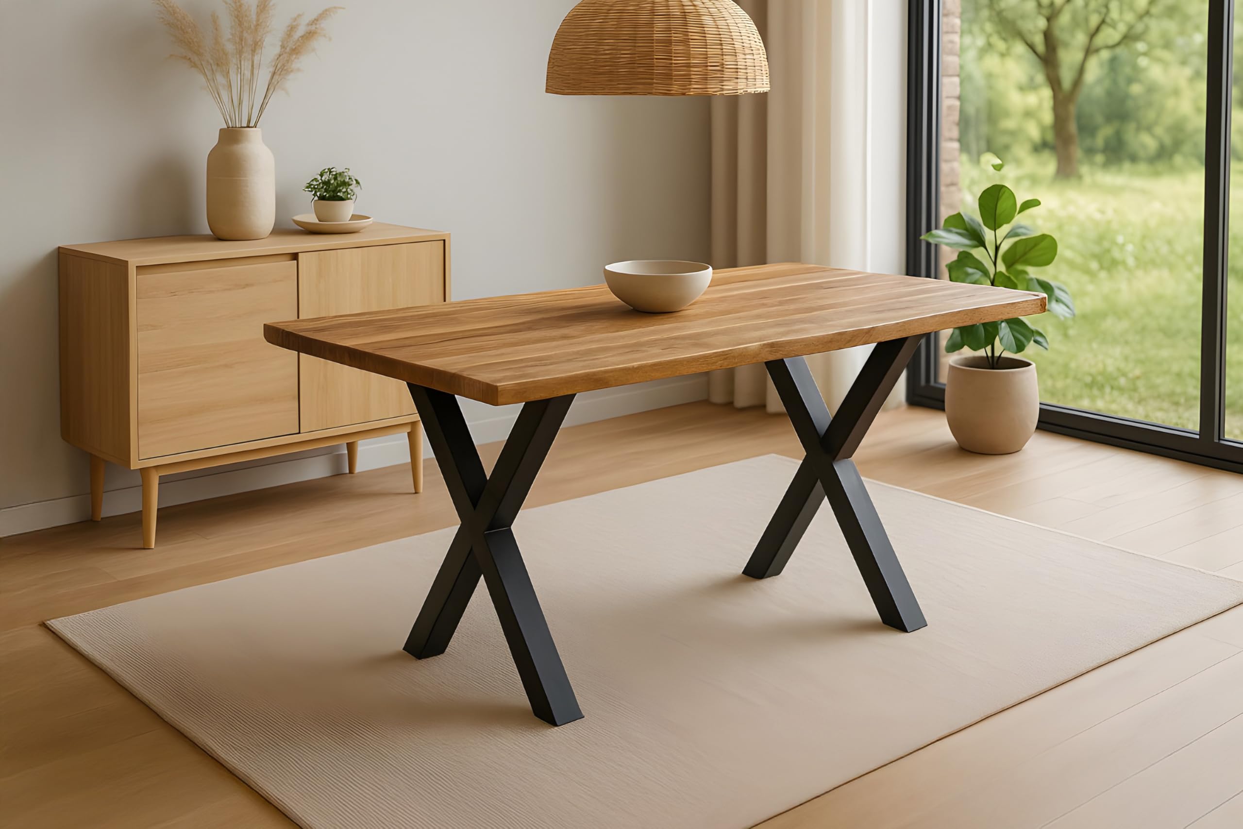 SAM Esstisch Mirabelle 200x100 cm Mangoholz Baumkante X-Gestell schwarz
