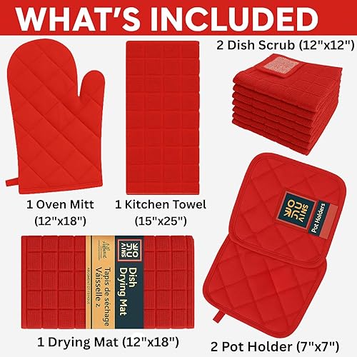 Miniatura 6 de Juego de 7 toallas de cocina, manoplas de horno, toalla de cocina, tapete de secado (juego de 7) (juego de 7) (juego de toallas de cocina rojas)