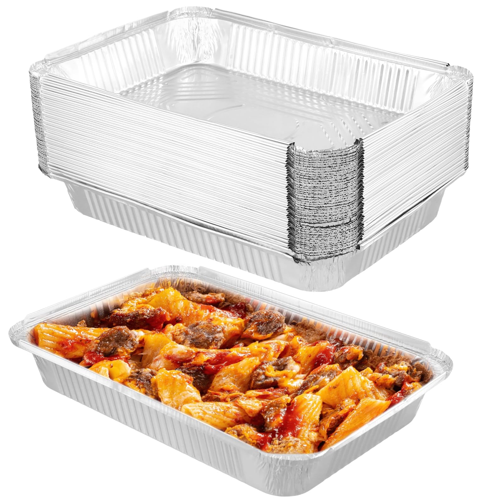 UNGFEI 50 PCS 2200ml Aluminium Foil Trays, 32 x 20 x 5cm Large Tin Foil Roasting Tray for Oven Baking Food Storage, BBQ