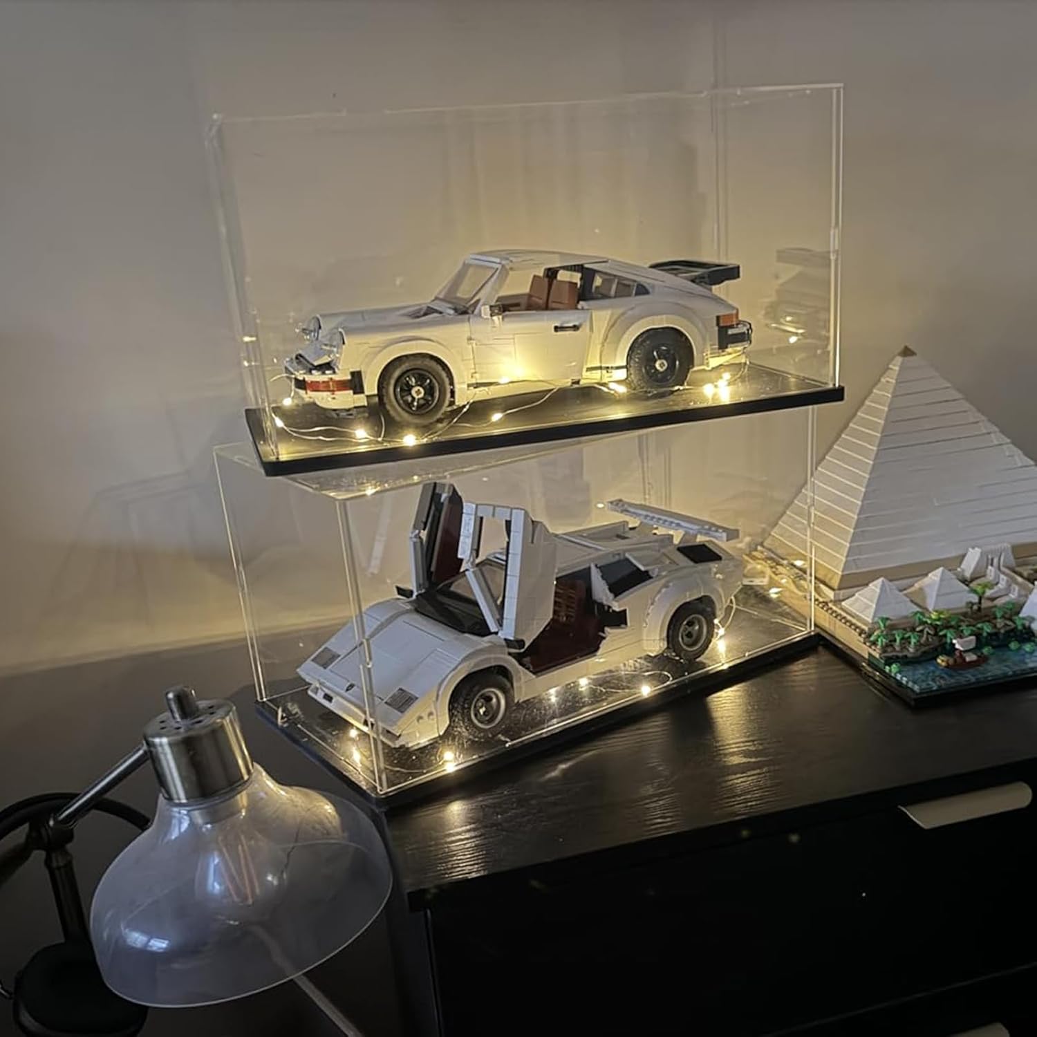 Thickened Clear Acrylic Display Case for Lego 10295 10337 10330 10353 76450 42176 43268 42170 42160 10300 Collectibles 1/18 Rc Car, Transparent Box Dustproof with Light, Black Inside 15.7x7.9x7.9in