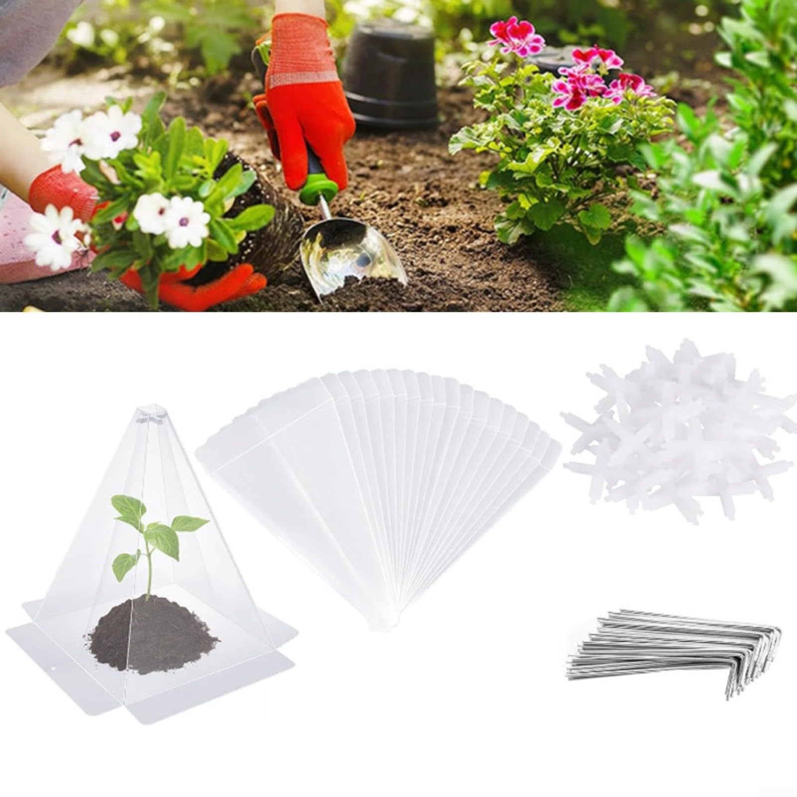 Confezione da 80 campane da giardino per piante, in PVC trasparente con paletti, protezioni per serre per verdure, erbe, fiori contro il gelo, animali, intemperie, 30 x 20 cm (20 set)