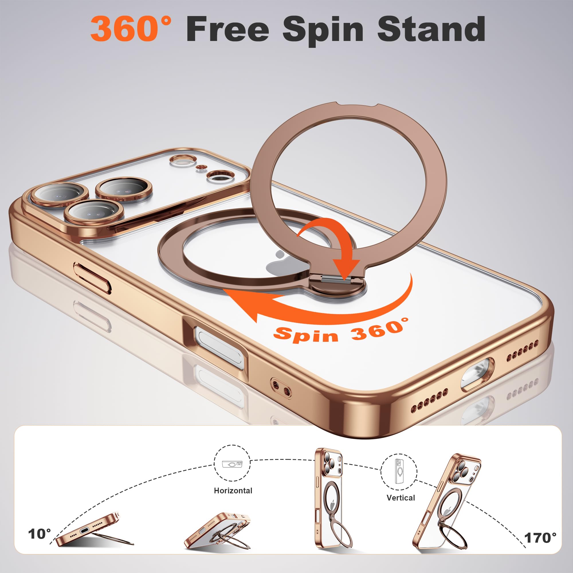 Custodia placcata trasparente per iPhone 17 Pro con supporto 16