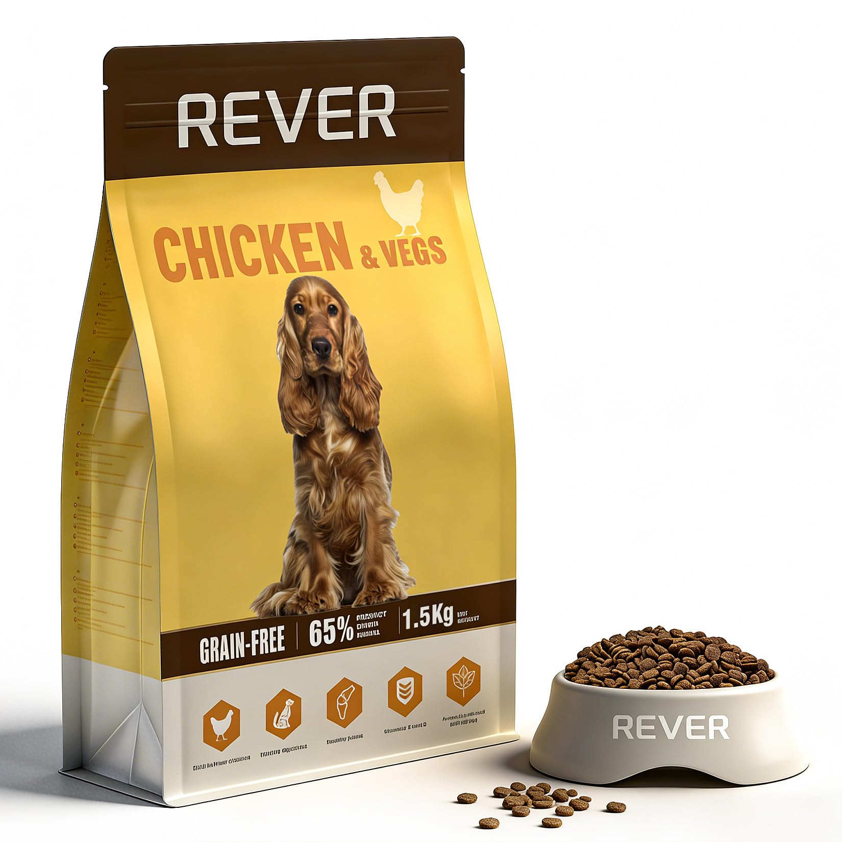 REVER Trockenfutter für ausgewachsene Hunde, getreidefrei, 65% Tierprotein