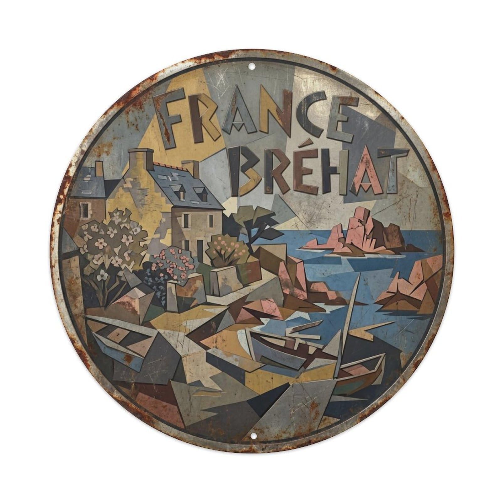 Brehat Flowers French Cubist Botanical Scenery Metal Tin Sign