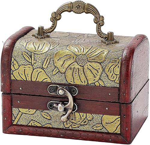 Mini caja de madera vintage para joyas, caja de recuerdos retro pirata, caja de recuerdo, pequeña caja de tesoro de piel sintética decorativa