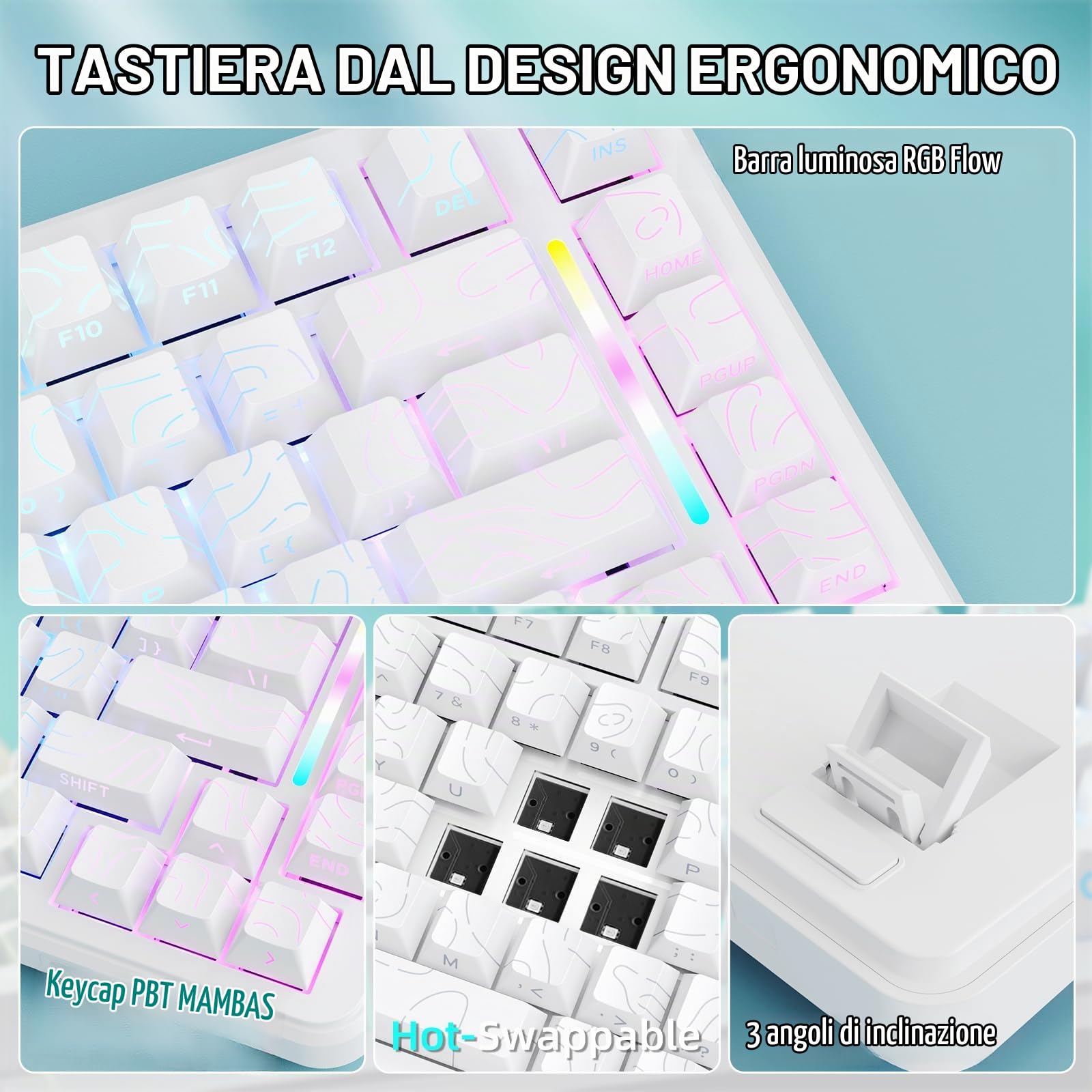 MAMBASNAKE M82HE QWERTY Tastiera magnetica cablata al 75% con frequenza di polling di attivazione rapida a 8000 Hz, attuazione regolabile e precisione di 0.01 mm, retroilluminata RGB(Contorno bianco)