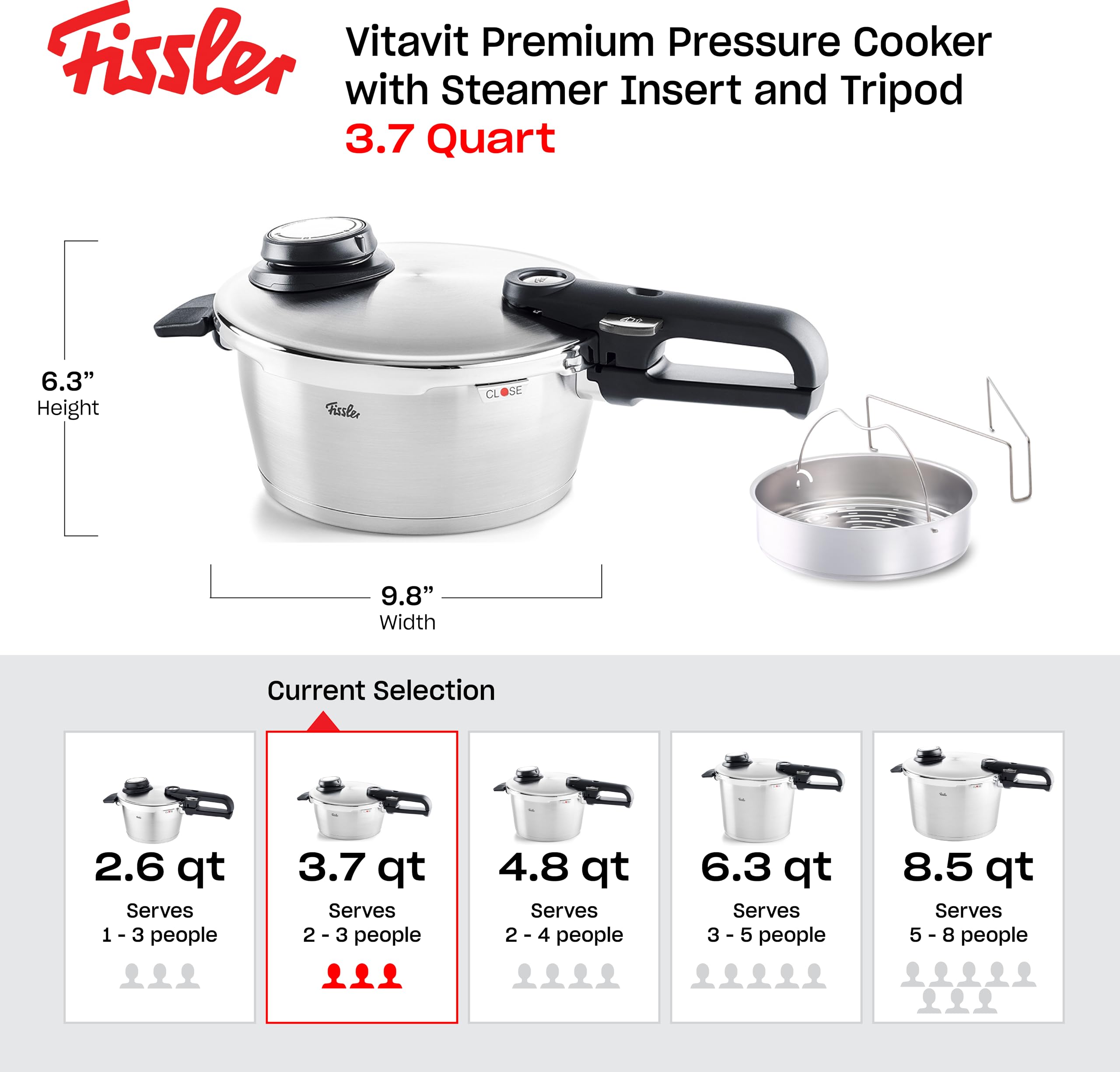 Fissler Vitavit Premium szybkowar (3,5 l, Ø 22 cm) garnek ciśnieniowy ze stali nierdzewnej, 4 poziomy gotowania, z koszem - kompatybilny z indukcją