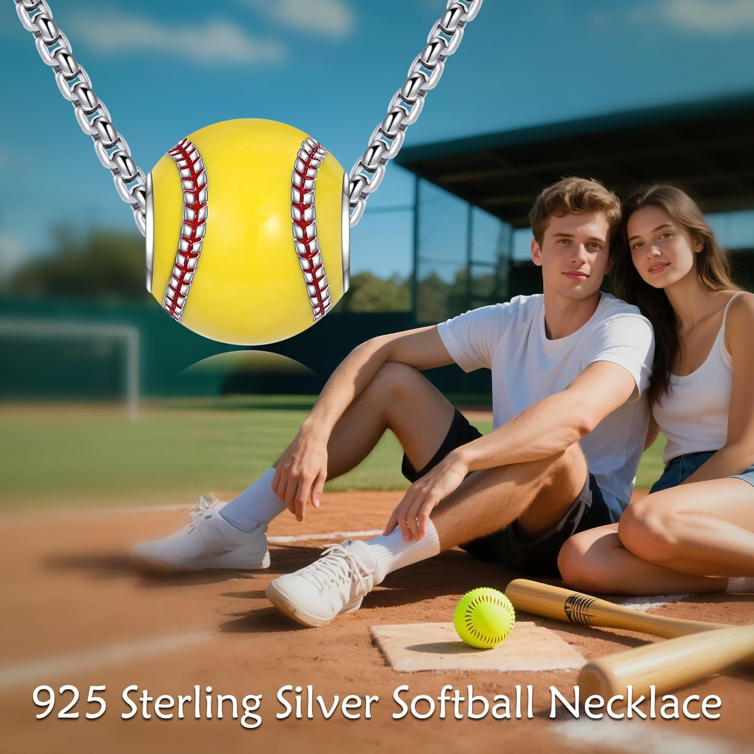 URONE Soccer/Softball Necklace Sterling Silver Soccer Ball/Baesball Pendant Soccer Fan Jewelry Gift for Men Women