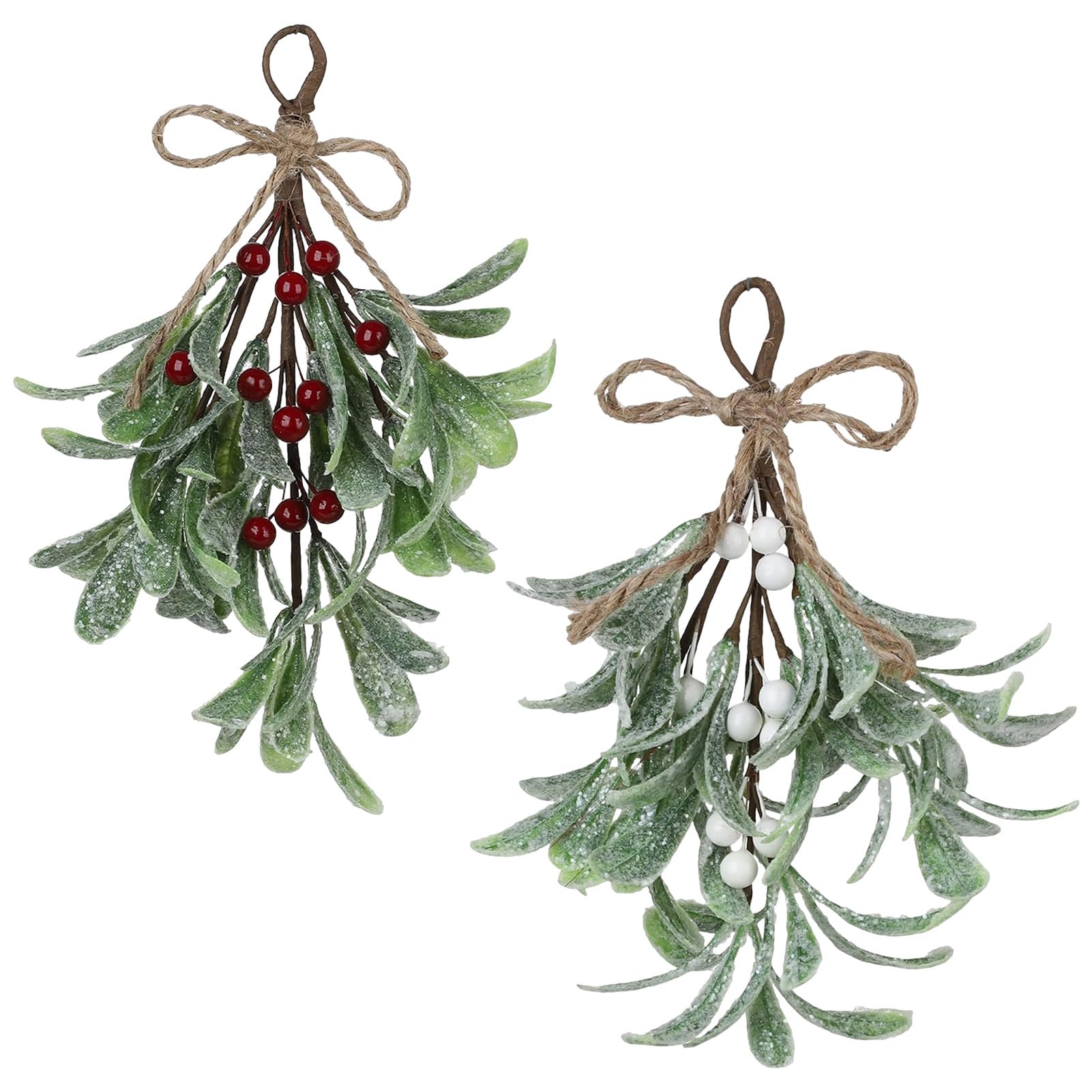 Ceolup Frosted Artificial Mistletoe Christmas Mistletoe Decoration Frosted Fake Mistletoe Branches Decoration Artificial Mistletoe Floral Stems Mistletoe Hanging Ornament For Home Wedding Decor