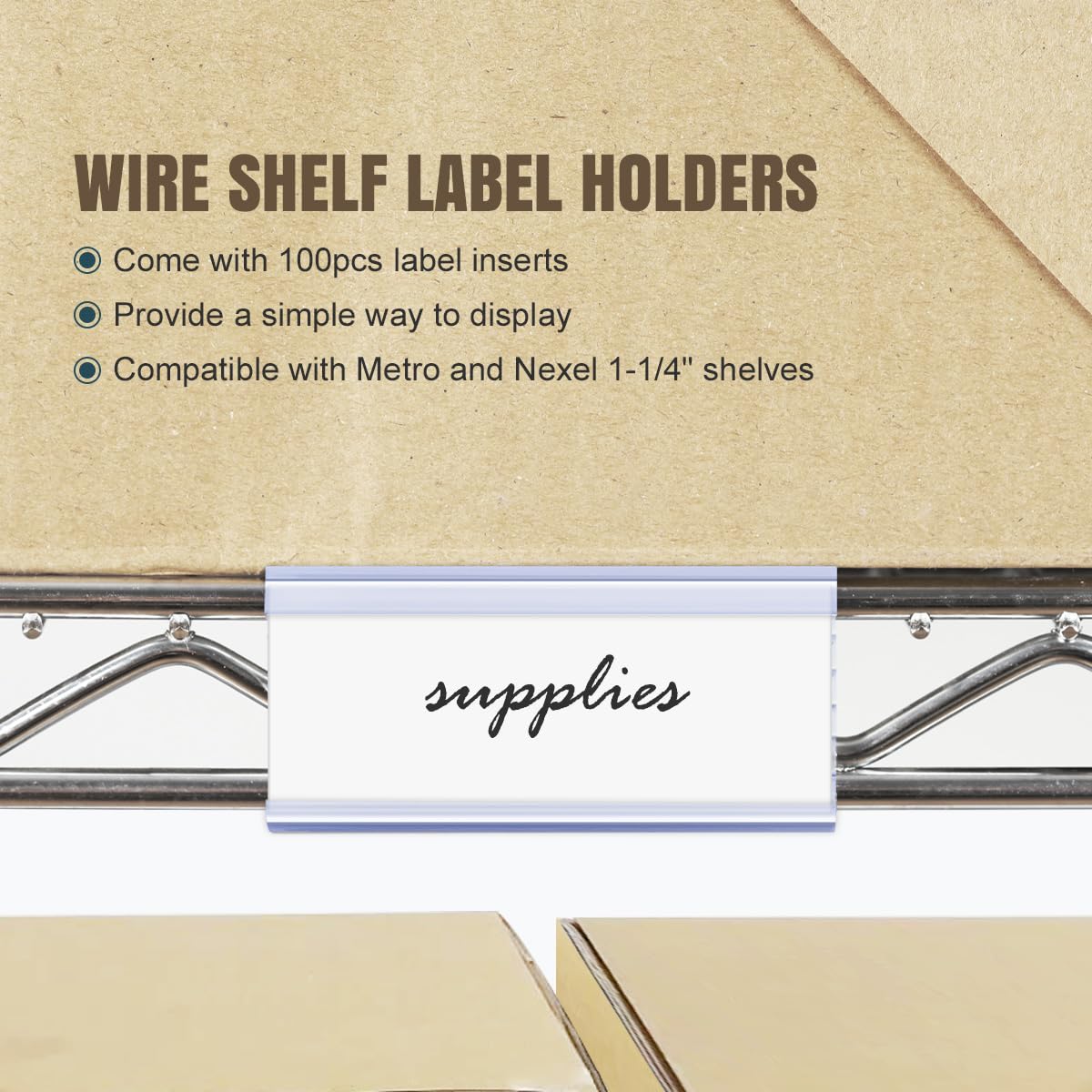 Lenink 100 porta etichette per mensole in filo metallico con 100 inserti di carta per etichette, porta etichette in filo di plastica compatibile con ripiani Metro e Nexel da 1-0,6 cm, area etichetta