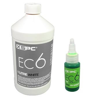 XSPC EC6 White Opaque Premix PC Coolant 1000mL and ReColour Dye 30mL Bundle, UV Green