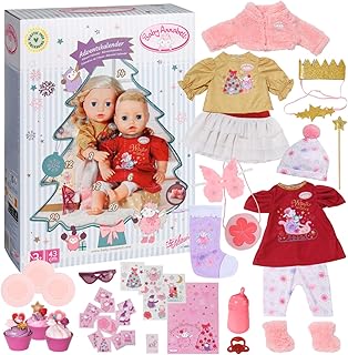 Baby Annabell Advent Calendar 709634 - 24 Christmas-Themed Clothing Items and Accessories 43cm Dolls - Includes Jumper, Hat, Dress, Boots, Crown & More - Suitable for Kids from 3+