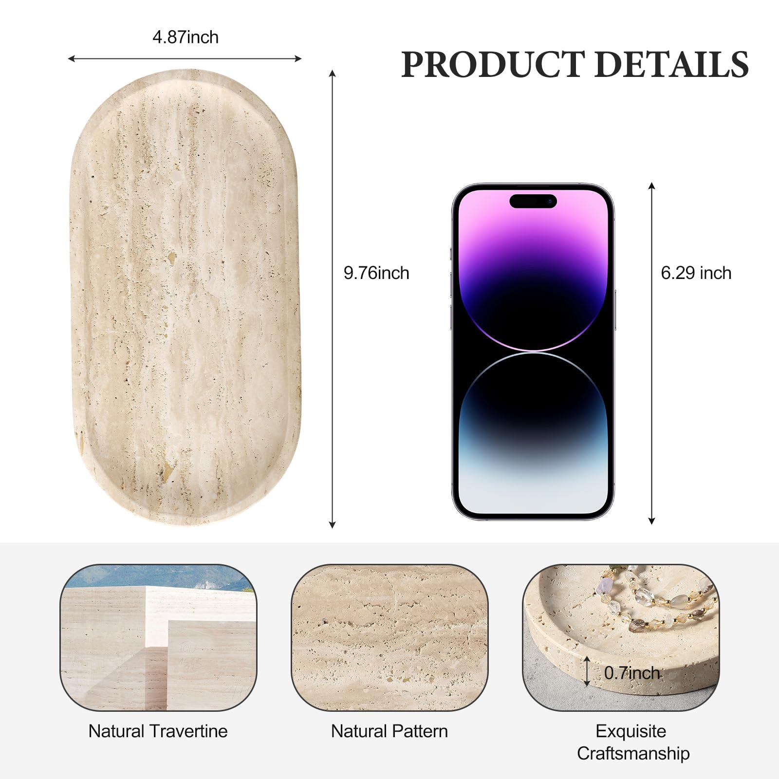 Koville Natural Marble Tray for Bathroom Counter, 10