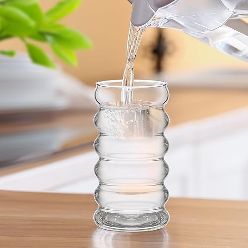 Miniatura 6 de Tessco 4 vasos creativos de vidrio vintage, vasos acanalados de cristalería estética, vajilla de entretenimiento con pajitas, juego de vasos para