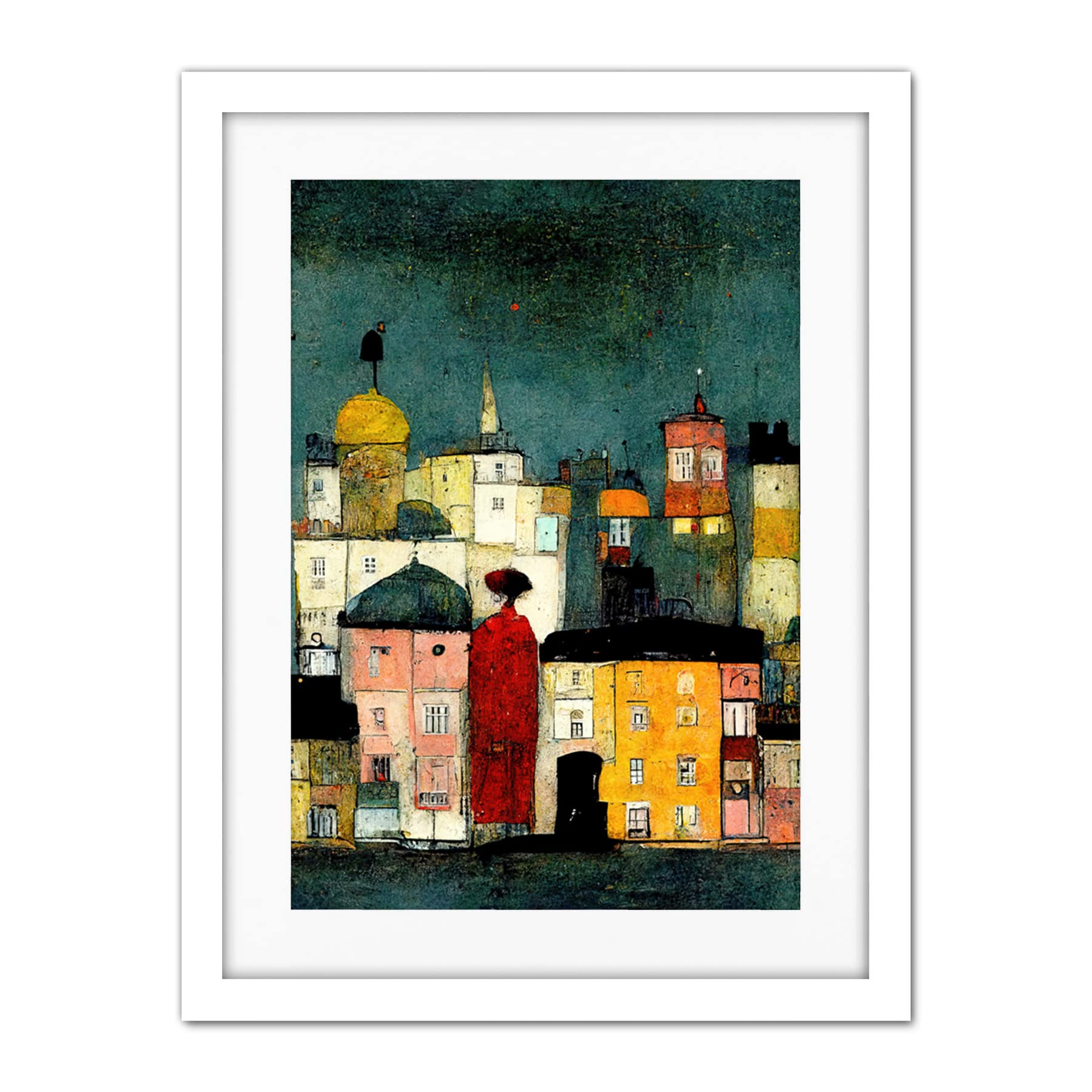 Doppelganger33 LTD Onlooker Quirky Colourful Street Scene Artwork Framed Wall Art Print 18X24 Inch