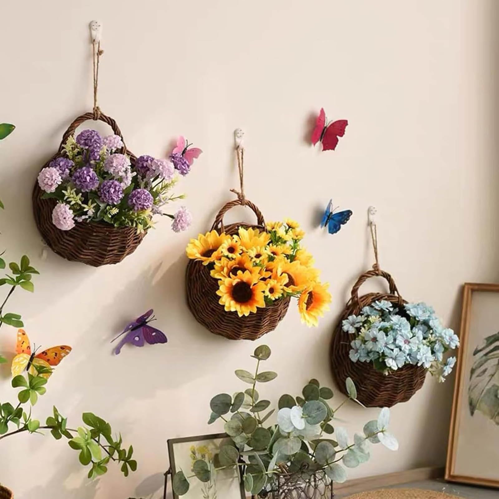 Pots de Fleurs à Suspendre En Rotin, Panier Porte-Fleurs Suspendu Tissé à La Main pour Plantes Intérieure ou Extérieure